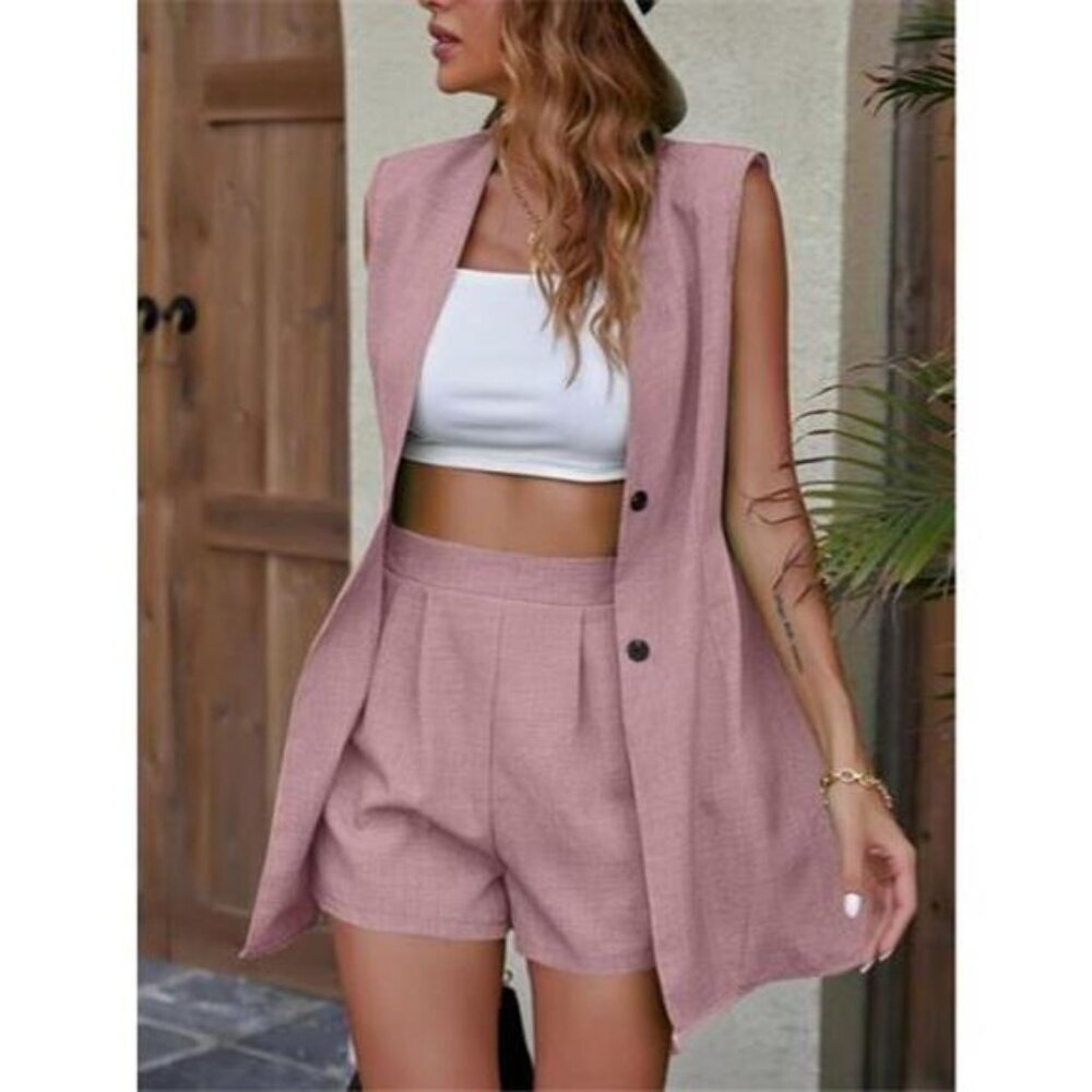 Sleeveless Blazer & Shorts Two-Piece Set